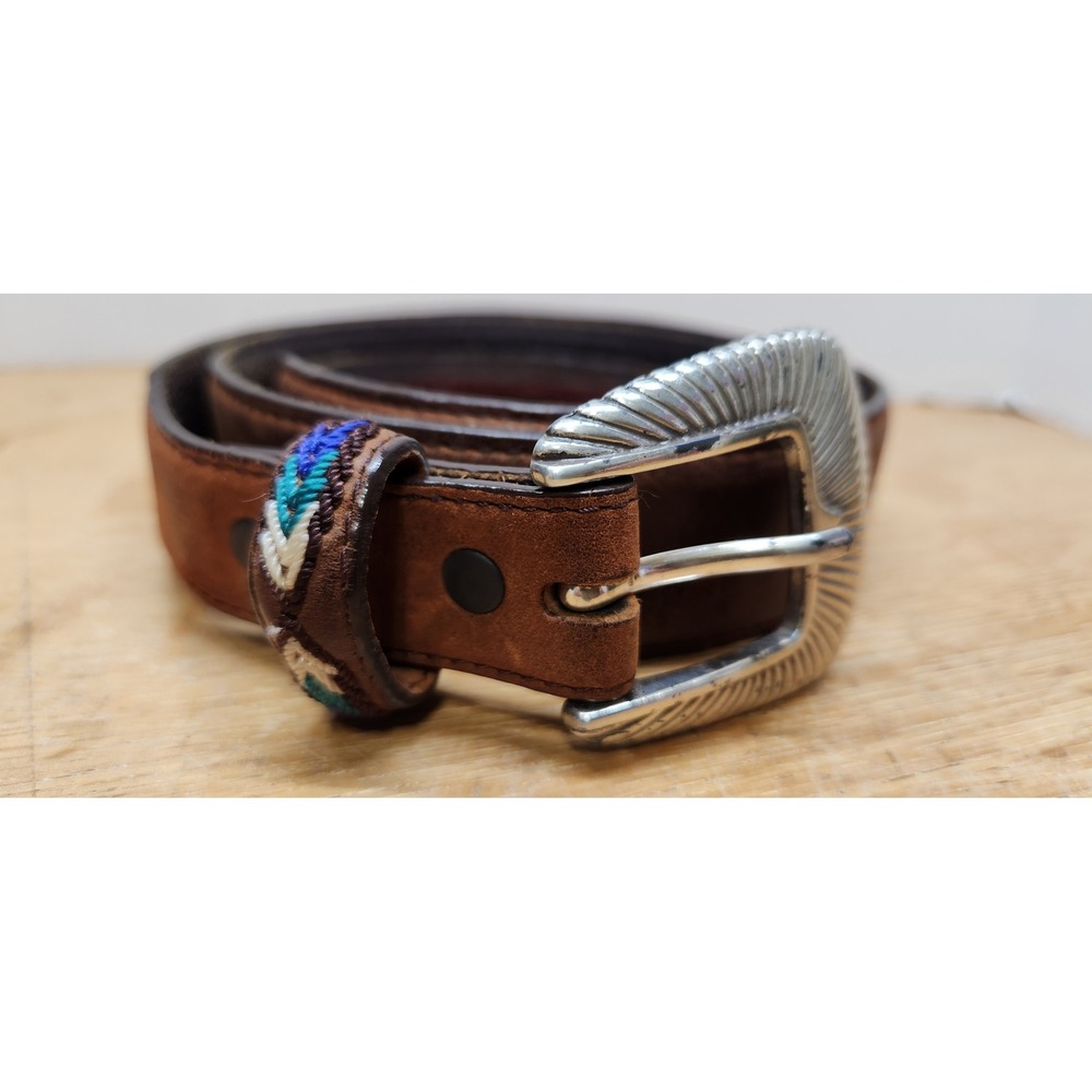 Tony Lama Mens Brown Leather Western Belt Embroidered Concho Tapered 38 7699L